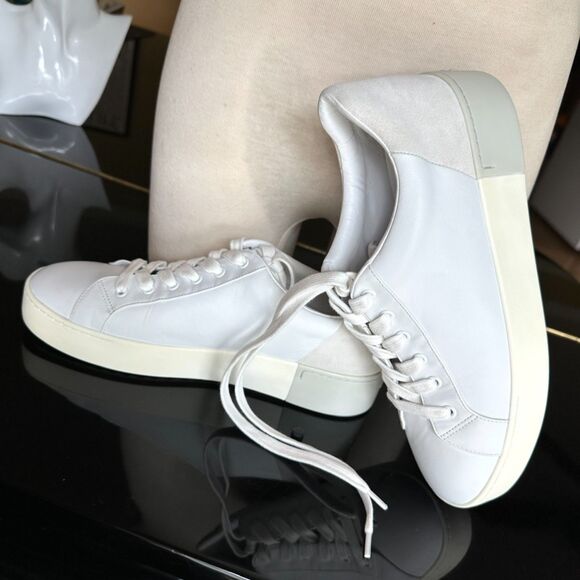 VINCE Bensley Leather & Suede 2 Toned Lace Up Platform Sneakers White Gray 9.5 - Picture 9 of 16